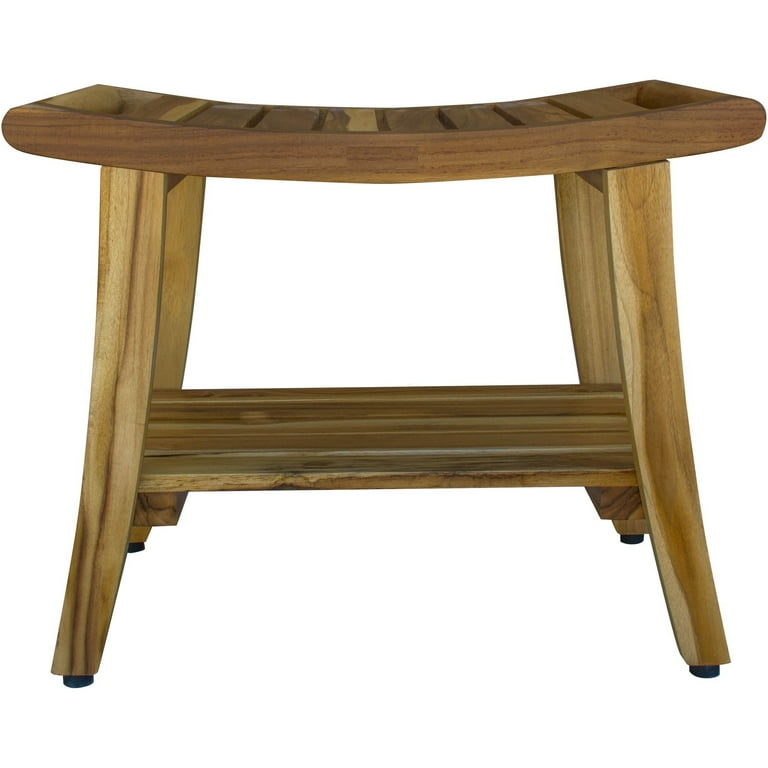Contemporary Teak Shower Bench with Shelf in Natural Finish Contemporary Teak Shower Bench with Shelf in Natural Finish