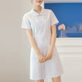 thumbnail image 2 of Scrub Dresses for Women Casual Solid Color Short Sleeve Nur-se Working Uniform Pockets Stretchy V-Neck Holiday Workwear White, 2 of 5
