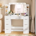 thumbnail image 2 of Lacoo Vanity Desk with Mirror & Lights, Makeup Vanity Set with 7 Drawers & Shelves, Vanity Table for Bedroom, White, 2 of 7