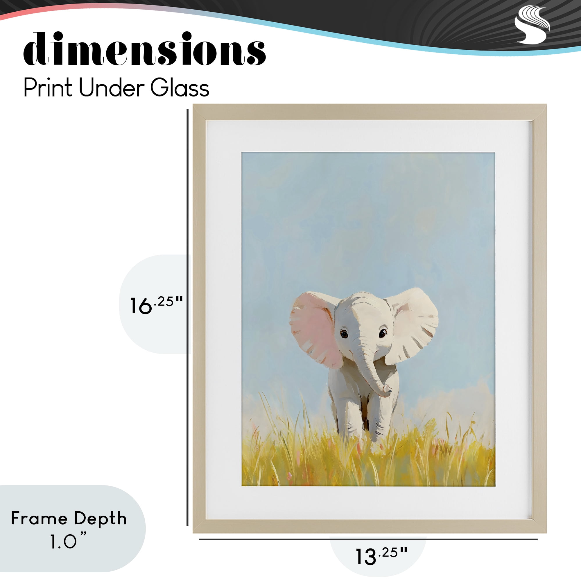 Stupell Industries White Baby Elephant in Grass Birch Framed Print Under Glass, design by The Prints Vibe