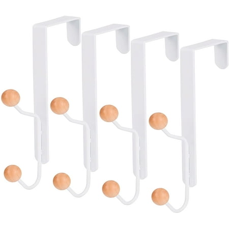 

4Packs Over The Door Double Hanger Hooks Sturdy Metal Over Door Wooden Hooks Holds Maximum Weight of 20 lbs Over The Door Hooks for Kitchen Bathrooms Drawers Wardrobe Doors Living Room
