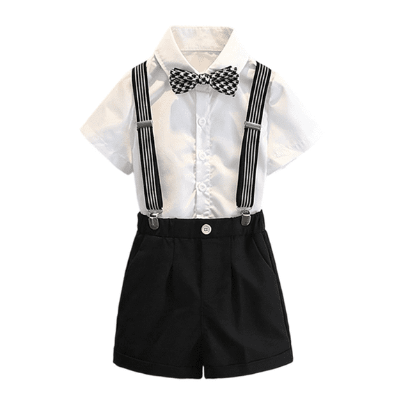Boy' Outfits Lapel Short Sleeve Solid Print Shirt And Shorts Suspenders 3 Piece Back To School School Uniforms for Boys Size 2-3 Years