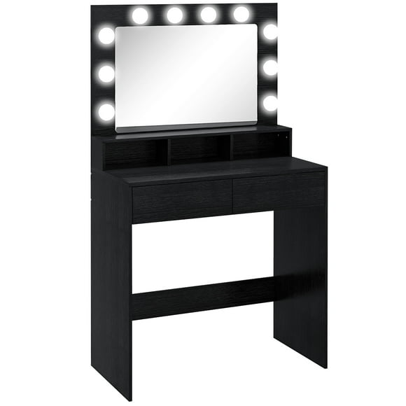 HOMCOM Vanity Table with LED Mirror, Makeup Desk with 2 Drawers, Black