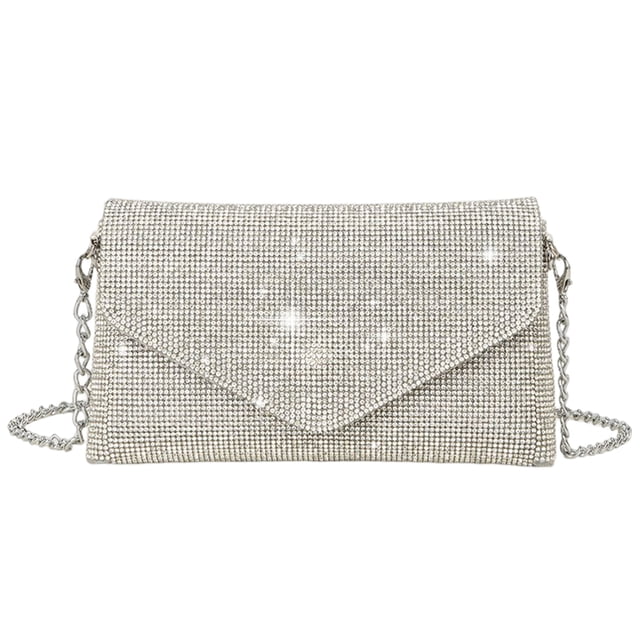 Bolsa de mano con diamantes de imitación para mujer, Bolsa de noche con purpurina y cadena, Bolsa de fiesta (plateado) Tmvgtek Para Estrenar