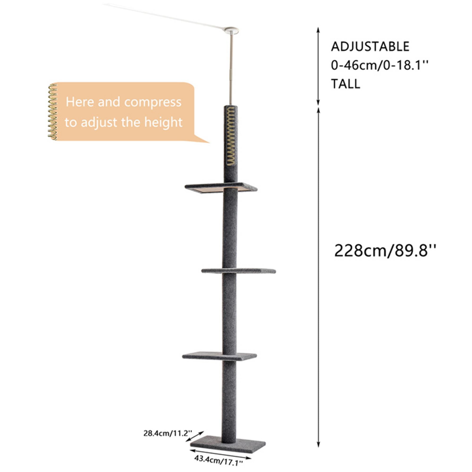 Kadyn 3-Tier Cat Tree Tower for Indoor Cats, Floor-to-Ceiling Cat Climbing Tree Modern Cat Tower 9 Feet (Adjustable 90"-108" Tall), Gray