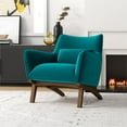 thumbnail image 4 of Gatsby Fauteuil à Accoudoirs Rembourré en Velours à Dossier Fixe Style Mi-Siècle Moderne, Turquoise, 4 of 7