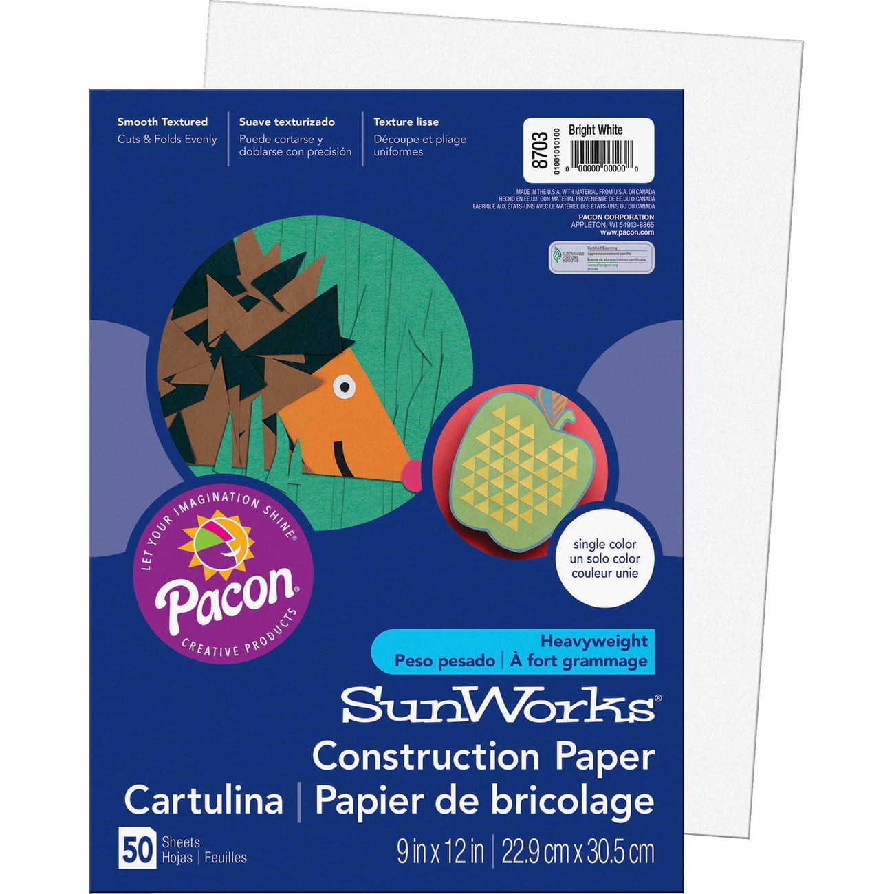 SunWorks Construction Paper, 9” x 12”, Bright White, 50 Sheets