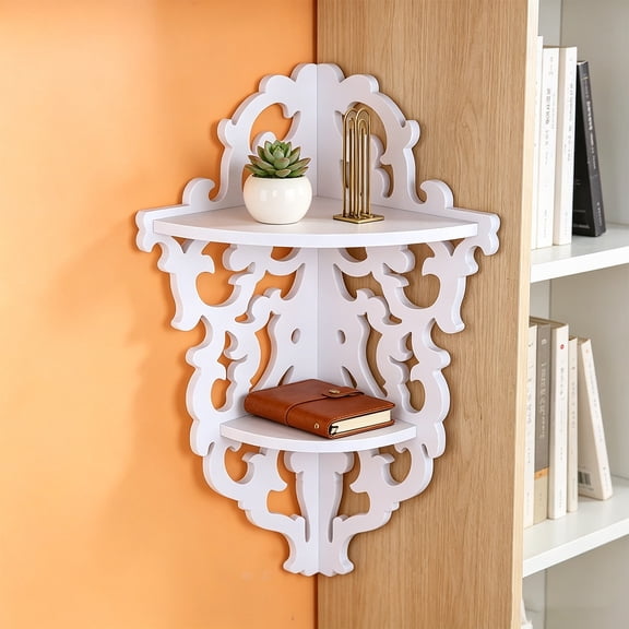 YuanGuangQ No Drill Corner Wall Shelf for Bathroom, Adhesive Floating Shelf for Kitchen Small Space, Self Mounting Organizer for Living Room Bedroom