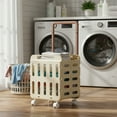 thumbnail image 3 of WEGFTDUOP Portable Foldable Laundry Basket with Wheels & Handle, 1Pc Beige Plastic Organizer(37x30x48cm) , Multi-Use Storage Bin for Dirty Clothes, Toys & Household Items, 3 of 6