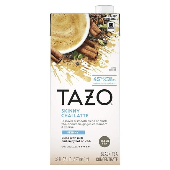 Tazo Spiced Chai Skinny Latte Black Tea Concentrate for Hot or Iced Chai Latte -- 32 fl oz Pack of 4