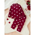 thumbnail image 3 of Conjunto de pijama de satén para bebé niña pequeña, con estampado de corazón, camisa con cuello de solapa y pantalones con cintura elástica, ropa de estar por casa para el día de San Valentín, 3 of 7