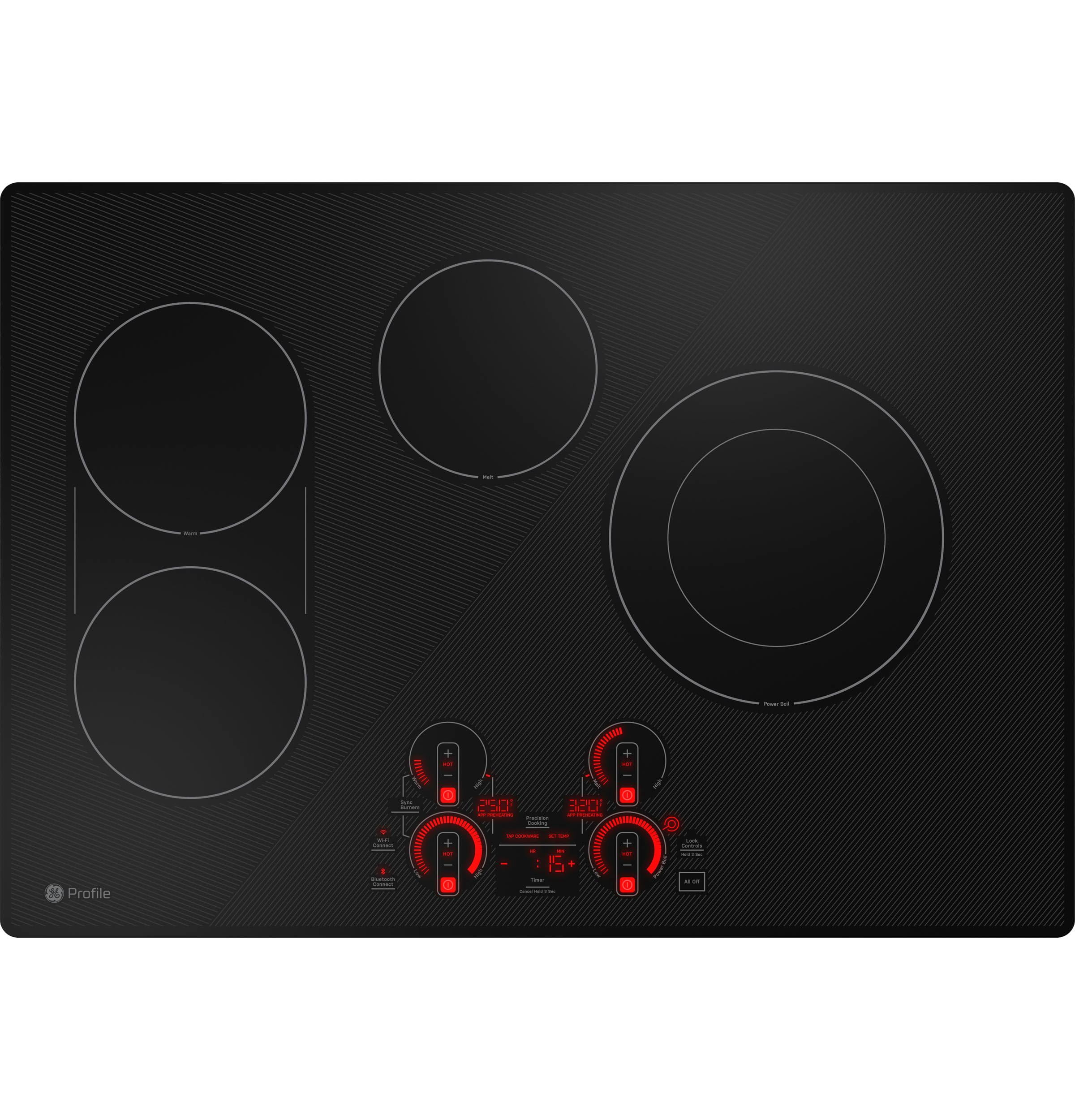 30 Inch Electric Smart Cooktop with 4 Elements, Smooth Glass Surface, SyncBurners, Dual Ring Elements, Wi-Fi, Guided Cooking, Touch Controls, Power Boil