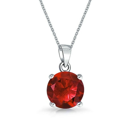 - 2CT Round Red AAA CZ Brilliant Solitaire Pendant Necklace For Women For Teen Ruby Simulated 925 Sterling Silver