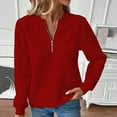 thumbnail image 2 of Breezora Women's Ribbed Knit Sweatshirt Zip Front Long Sleeve Top Soft Stretchy Comfort Casual Streetwear Style S Size Red, 2 of 4