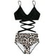 thumbnail image 5 of Sunloudy - Traje de baño de dos piezas para mujer, tops de bikini con tirantes finos de color sólido + bragas de bikini con estampado de leopardo Sunloudy S M L XL XXL, 5 of 8