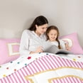 thumbnail image 4 of Feelyou Fashion Pink Stripes Bedding Comforter Set 7 Pieces for Teen, Initial D Letter Full Bedding Set, Cute Princess Cartoon Reversible Fitted Sheet Flat Sheet, Lightweight Room Decor, 4 of 8