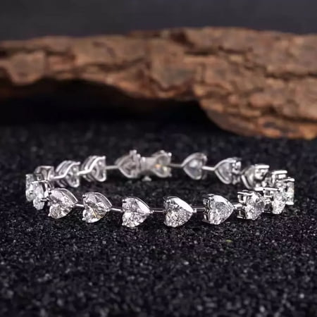 5 Ct Heart-Cut Simulated Diamond Women's Tennis Link Bracelet 14K White Gold-Plated Sterling Silver
