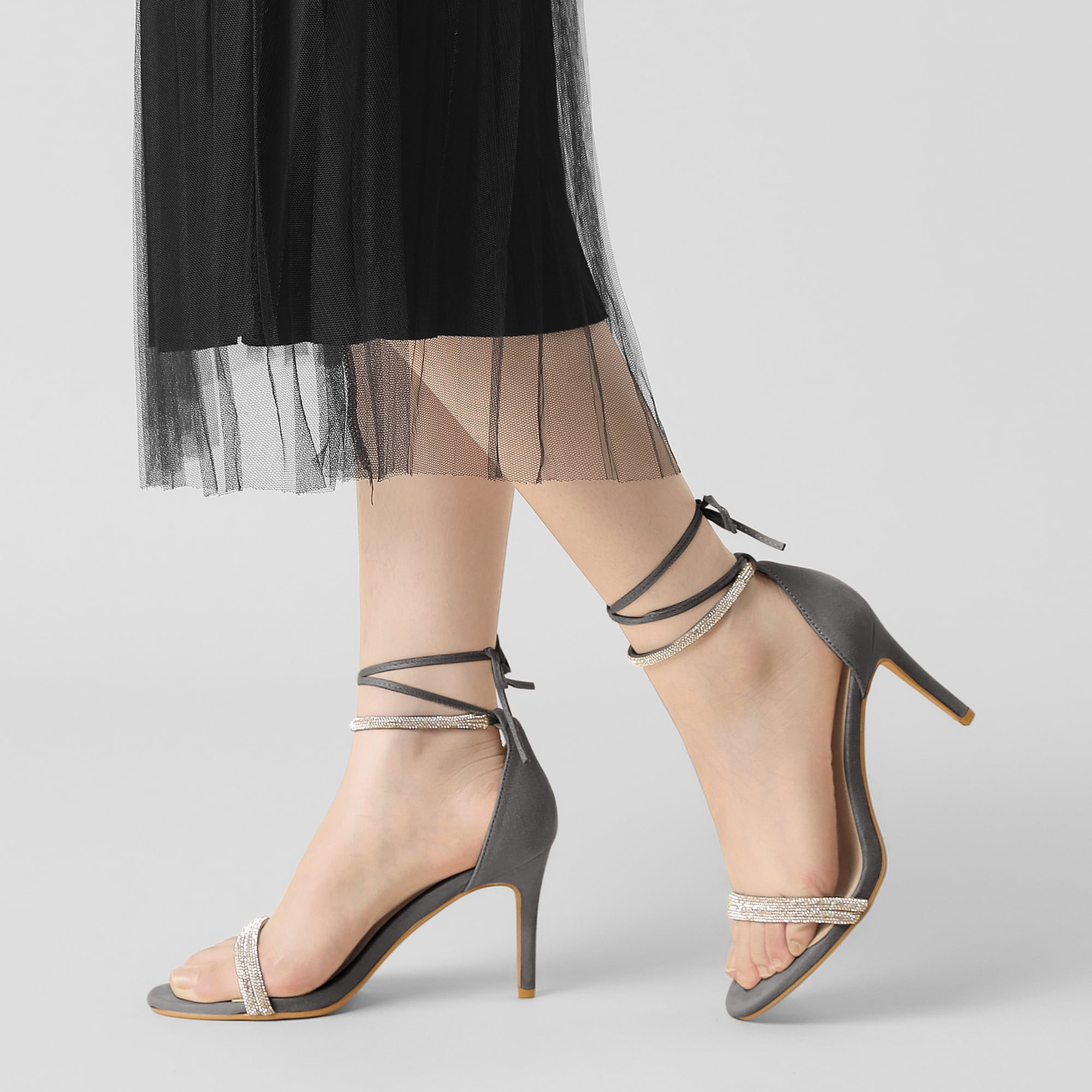 DARING DIVA Women's Ankle-Tie Stiletto Heels Sandals Gray 8