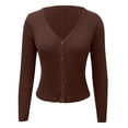 thumbnail image 6 of Ediodpoh Women Ribbed Knit Button Down V Neck Lightweight Cropped Cardigan Sweaters for Women Coat Tops Coffee XL, 6 of 7