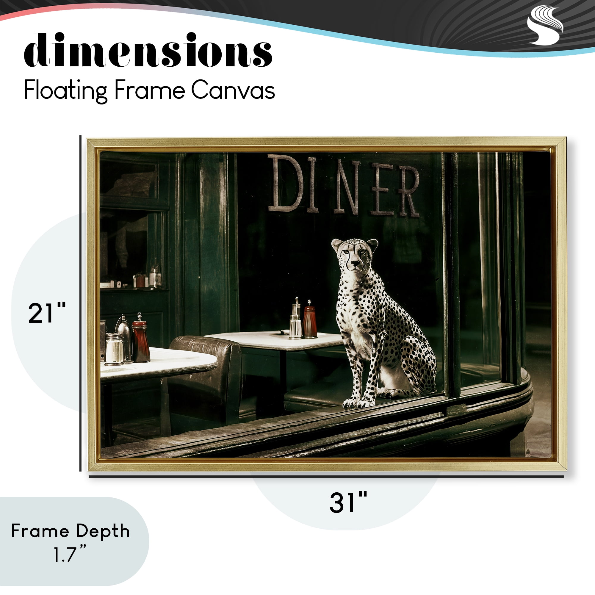 Stupell Industries Diner Sentry Leopard Gold Framed Floater Canvas Wall Art, design by Annabelle Hall