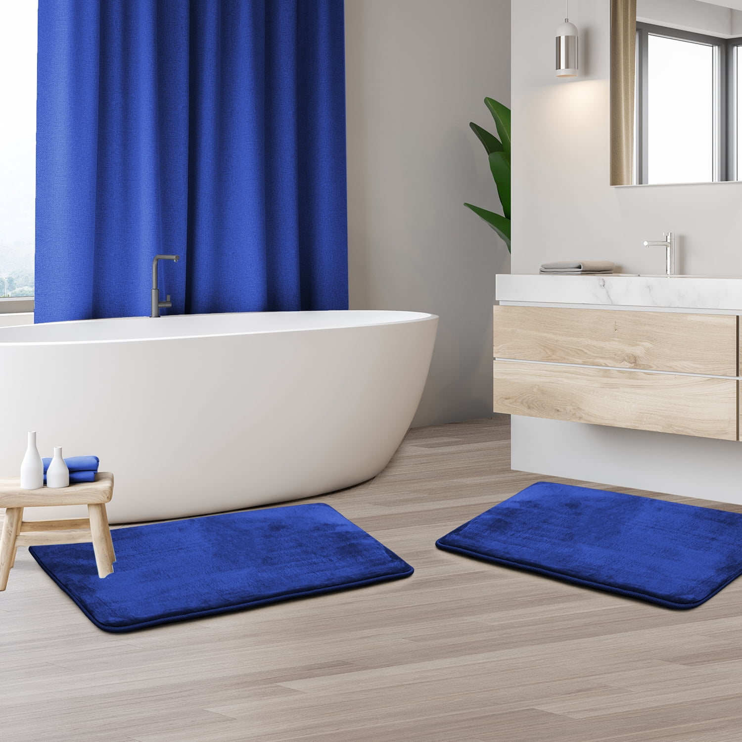 Clara Clark Premium Soft & Plush Royal Blue Nylon Bath Rugs, 17" x 24", 2 Count