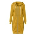 thumbnail image 4 of Fgnfyis Women Autumn Winter Casual Long Zip Up Hooded Jacket with Drawstring and Pockets Solid Color Coat Yellow XL, 4 of 5
