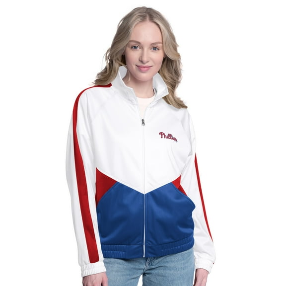 Women's-G-III Sports by Carl Banks White/Red Philadelphia Phillies Rally Rhinestone Raglan Full-Zip Track Jacket