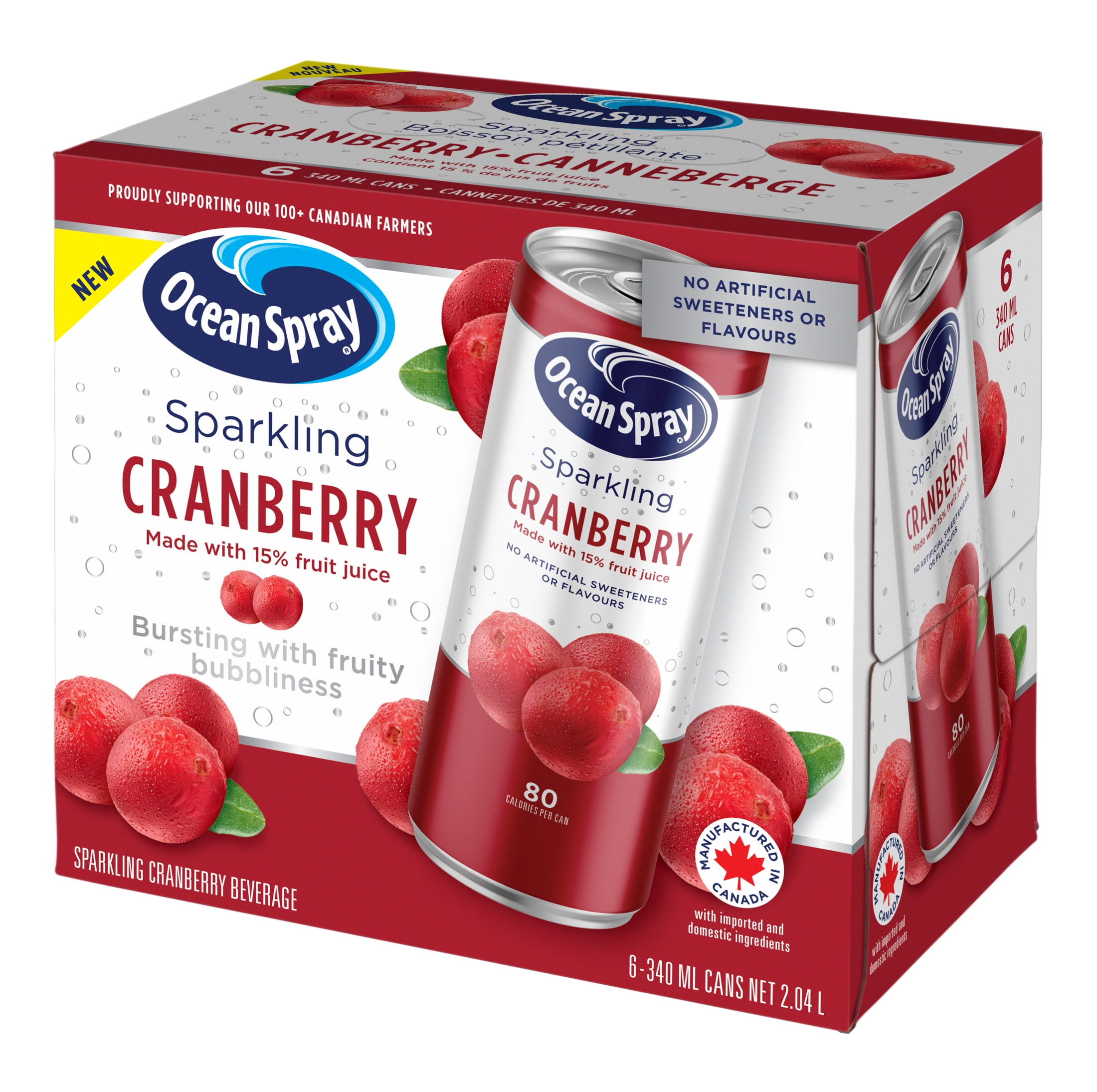 Ocean Spray Boisson Pétillante canneberge 6PK, recyclable, canettes, ne contient pas d’allergènes Ocean Spray boisson pétillante canneberge 6PK