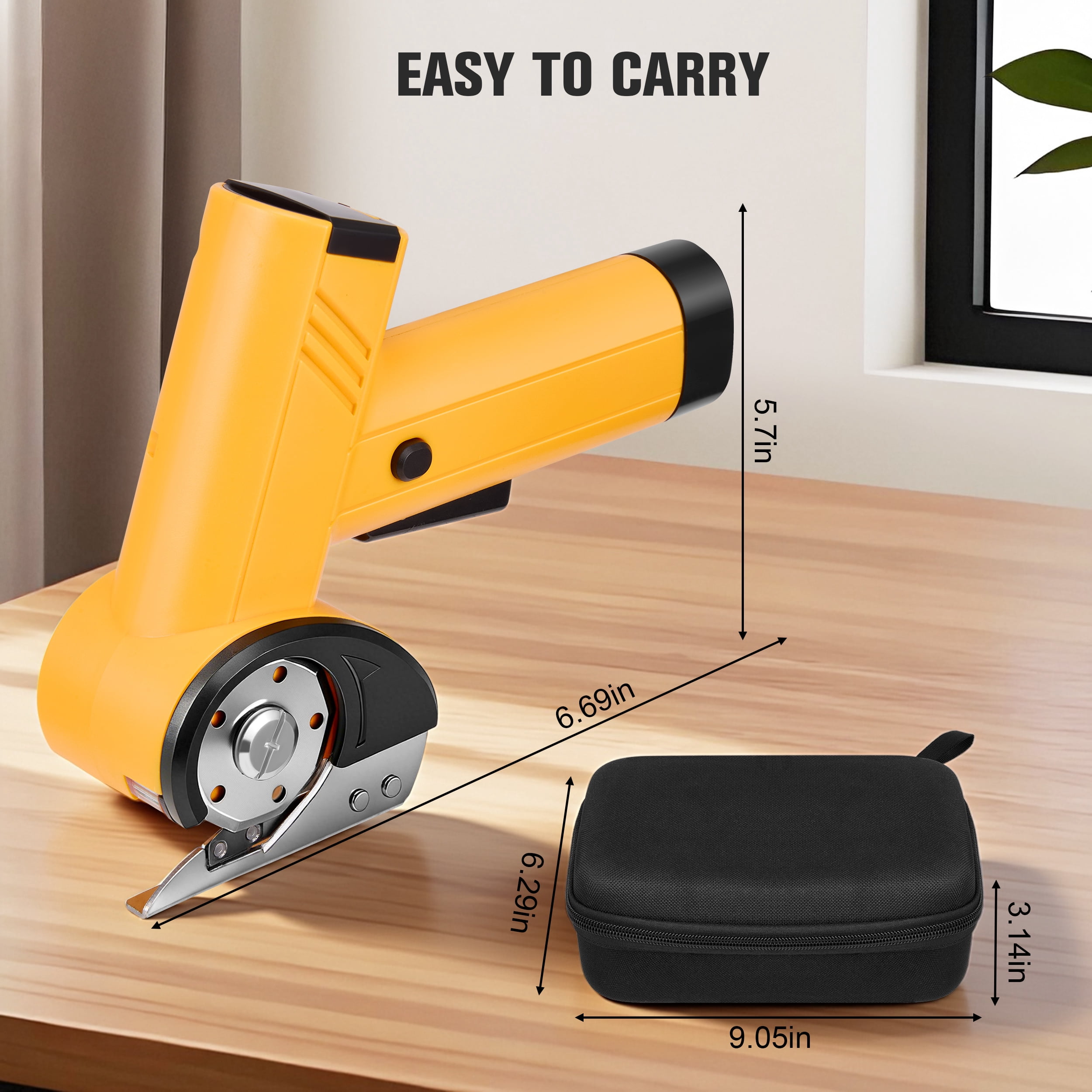 RELOIVE Cordless Electric Scissors,4.2V 25W Cardboard Cutter Tool,Upgrade Rotary Electric Box Cutter with 2 Blades,4-Speed,LED Light,2.0Ah Battery for Fabric, Cardboard, Leather, Carpe,Yellow