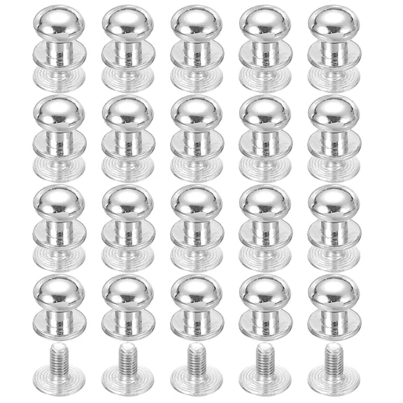 8 mm Leather Rivets, 20 Sets Ball Head Stud Screw Back Round Head Button Chicago Screw, Silver Tone