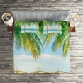 thumbnail image 2 of Ambesonne Tropical Quilted Coverlet 3 Pcs, Pool Resort Summer, King Size, Green Blue, 2 of 2