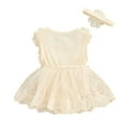 thumbnail image 4 of PEASKJP Baby Girl Romper Baby Girl Clothes Newborn Romper Dress Infant Lace Ruffle Sleeveless Summer Outfits with Headband,0-3 Months Beige, 4 of 7