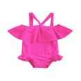 thumbnail image 1 of Toddler Baby Girls One-Piece Solid Color Swimsuit Off Shoulder Sleeveless Ruffle Bathing Suit, 1 of 6