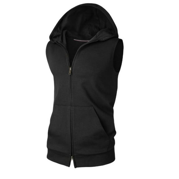 IYTR Mens Hooded Waistcoat Sleeveless Jacket Zipper Hooded Neck Casual Slim Summer Vest Coat with Pocket Solid Color Black XL
