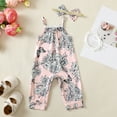 thumbnail image 7 of Newborn Baby Girls Romper 3 Months Girls One-piece Bodysuit Flower Print Off-the-shoulder Newborn Girls Suspender Bodysuit with Headband Pink, 7 of 7