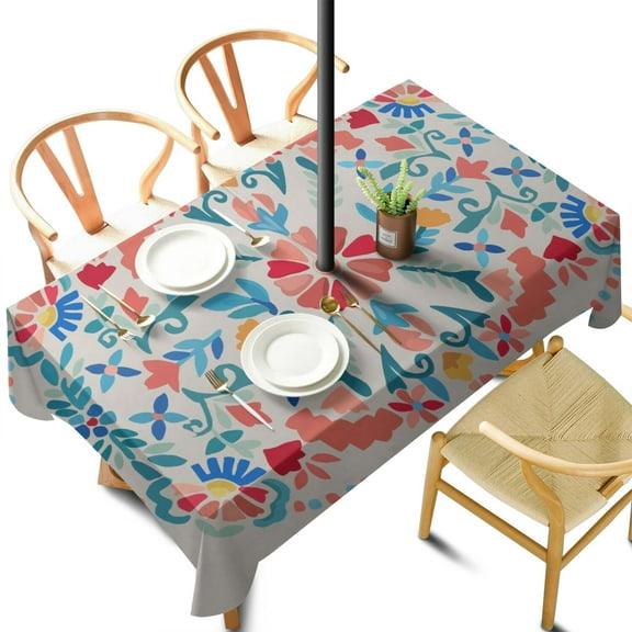 Outdoor Graffiti Bosch Tablecloth with Umbrella Hole and Zipper,Rectangle Waterproof Wrinkle Free Table Cloth Decorative Fabric Washable Table Cover for Patio, Party, Picnic 60 X 102 Inch