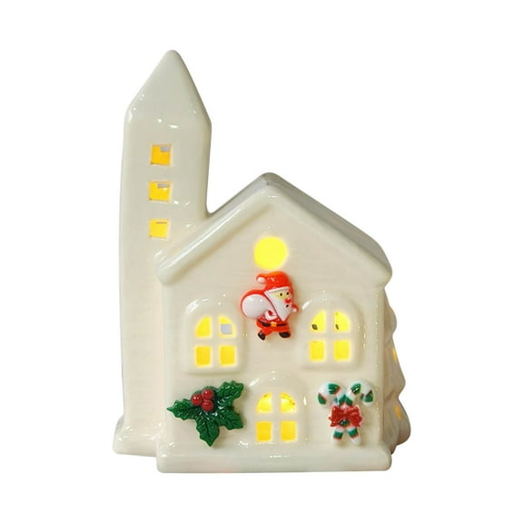 Ceramic Christmas House Decoration with Warm LED Light, Holiday Tabletop Accent, Winter Holiday Ornament, Festive Seasonal Decor for Home & Celebration