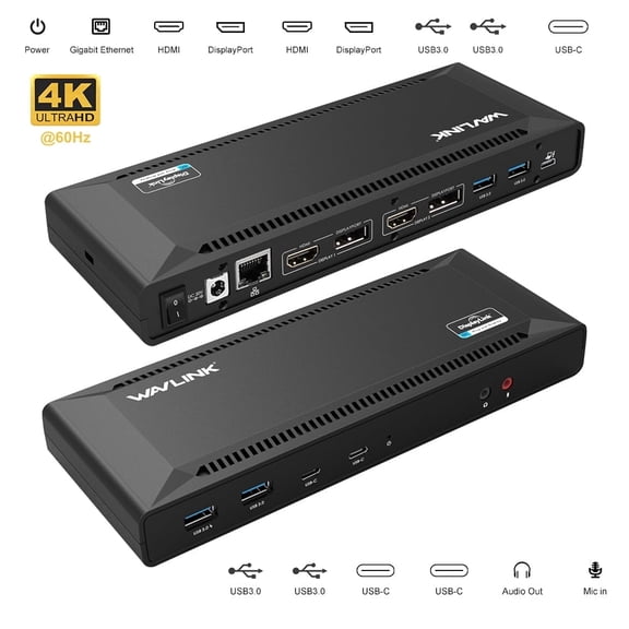 WAVLINK USB C Docking Station with 60W charging Compatible with New MacBook Neo, Displaylink Dock with 4K@60Hz & 5K@60Hz, Display Port, HDMI, USB 3.0, Gigabit Ethernet