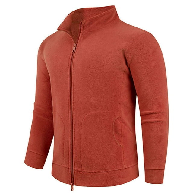 Lovzfmll Men's Reversible Polartec Jacket Stand Collar Zip Up Pockets Red, M