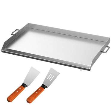 KFFKFF Stainless Steel Grill Griddle, 32" X 17", Universal Rectangular Flat Top Plate, Nonstick Grill Pan Suitable for BBQ Charcoal/Gas Grill, with 2 Handles and a Grease Groove with Hole
