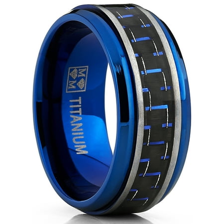Ringwright Co Men S Brushed Blue Anium Wedding Bands Ring With Men S Brushed Blue Anium Wedding Bands Ring With Black And Carbon Fiber Inlay 9mm