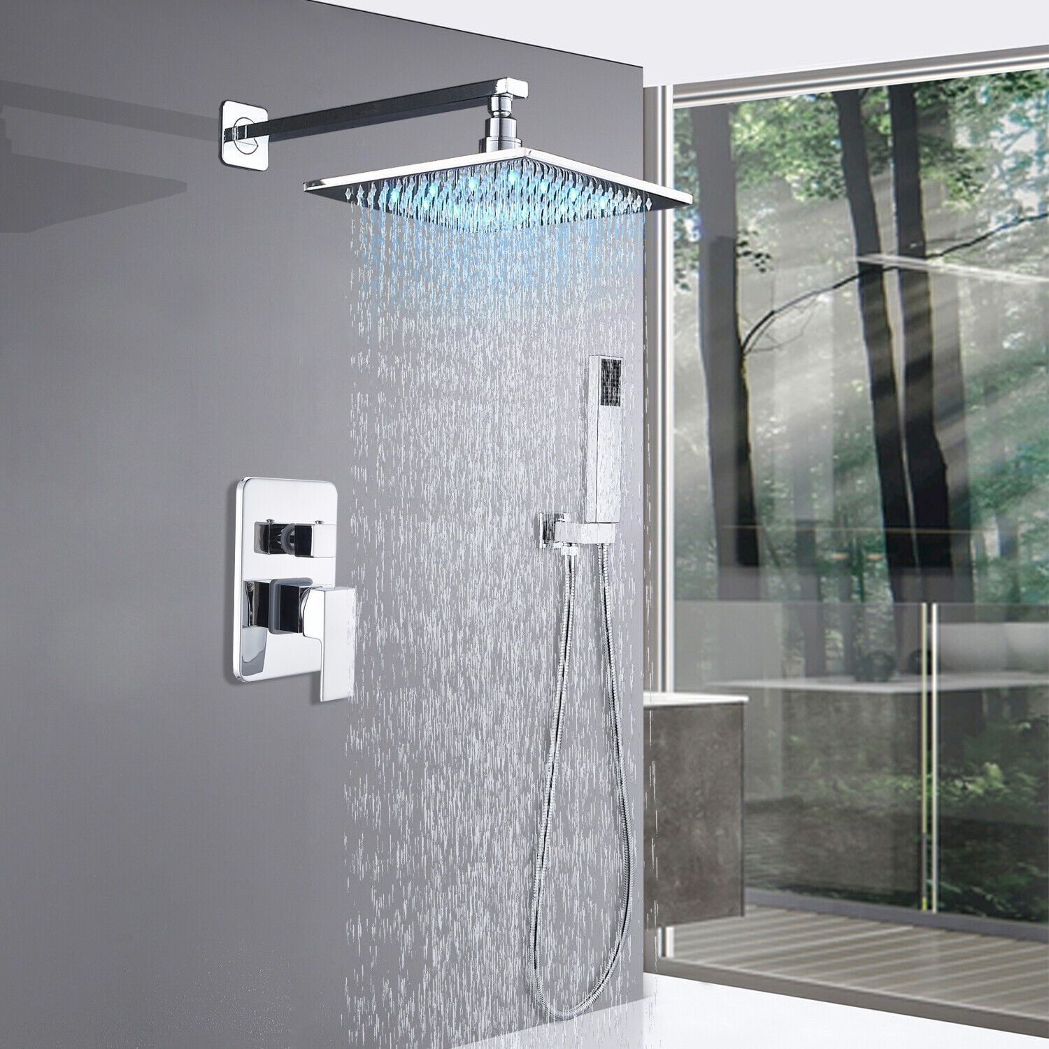 Hononnice 12" Square Rainfall Shower Head - High Pressure Stainless Steel With Silicone Nozzles