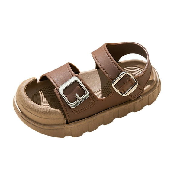 Gubotare Kids Sandals Toddler Sandals Boys Girls Cork Footbed Sandals Kids Adjustable Back Strap Slippers Double Buckle Slide Beach Shoes for Indoor Outdoor Size 13.5 (Brown,13.5 Little Kids)