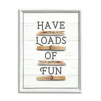 Stupell Industries Loads of Fun Clothespins Typography Painting White Framed Art Print Wall Art, 24 x 30