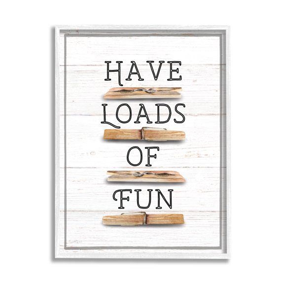 Stupell Industries Loads of Fun Clothespins Typography Painting White Framed Art Print Wall Art, 24 x 30