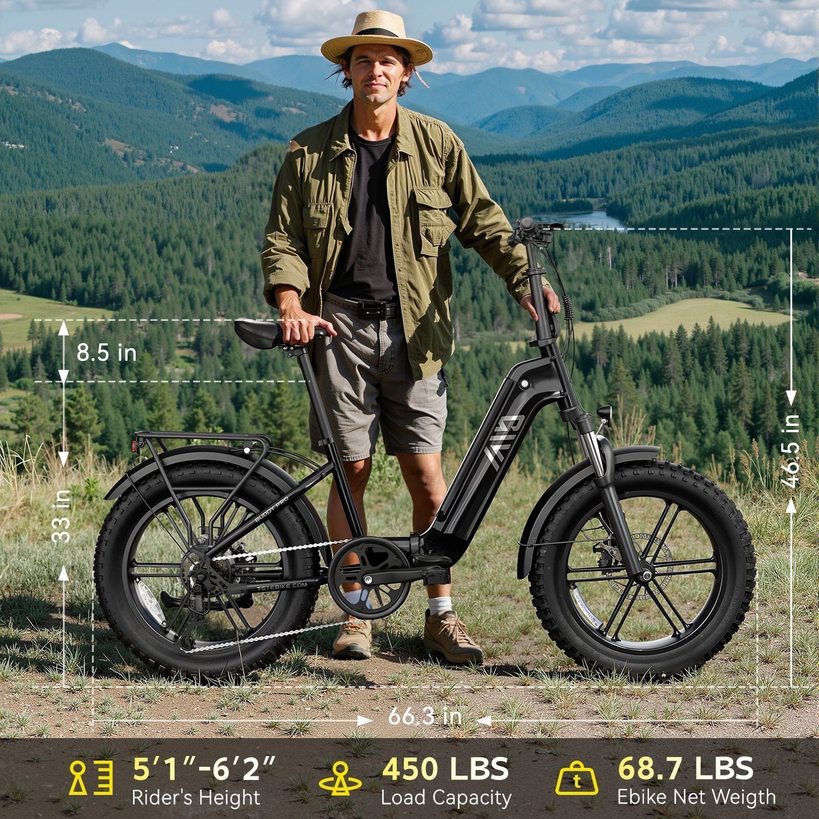 TST Electric Bike for Adult, 750W Motor 48V/15AH, UL2849, 20"x4" Fat Tire Mountain E-bike, Hydraulic Disc Brakes, APP Control