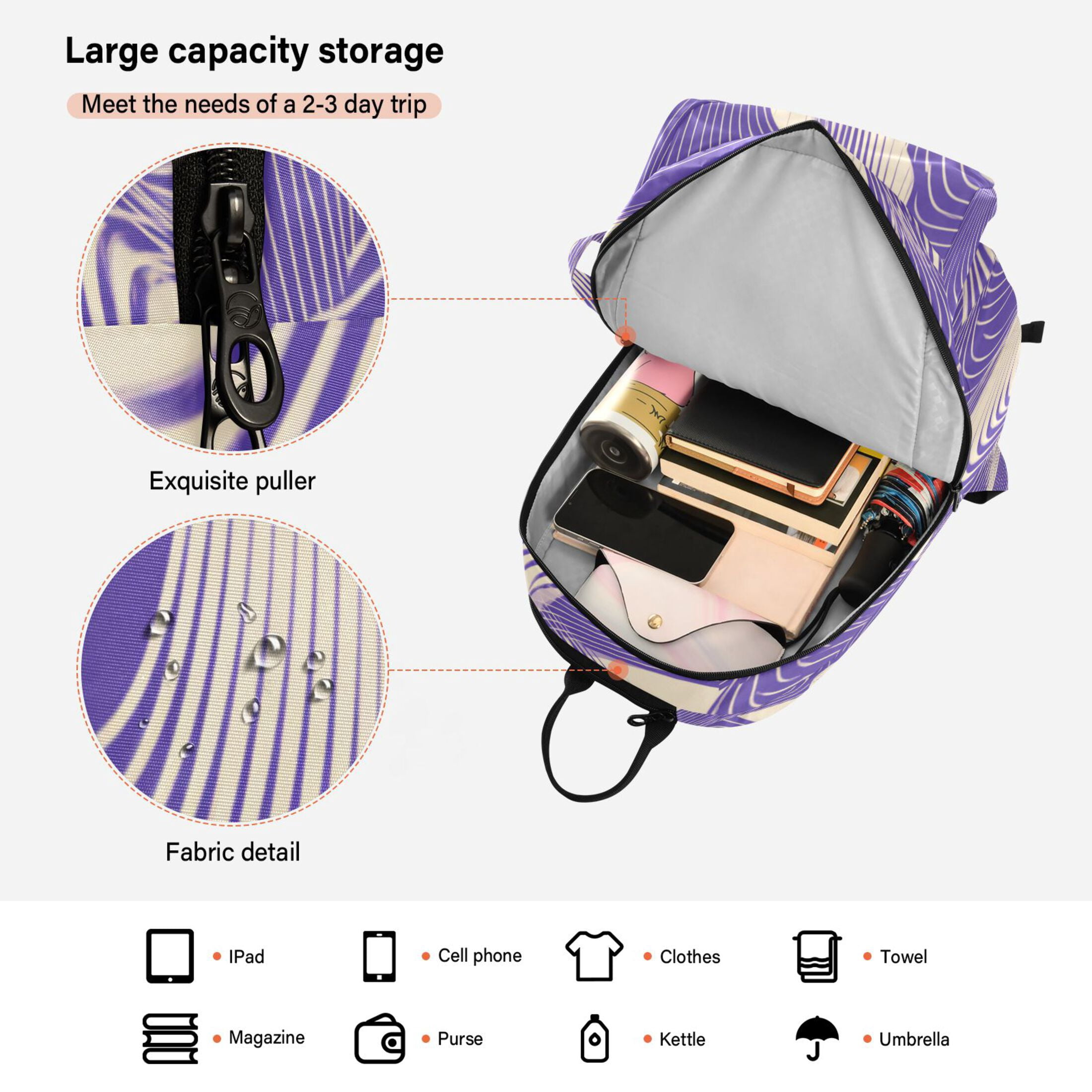 2 Racquet Holder Tennis Backpack Tennis Racket Covers Gym Bags Purple Chaotic Lines