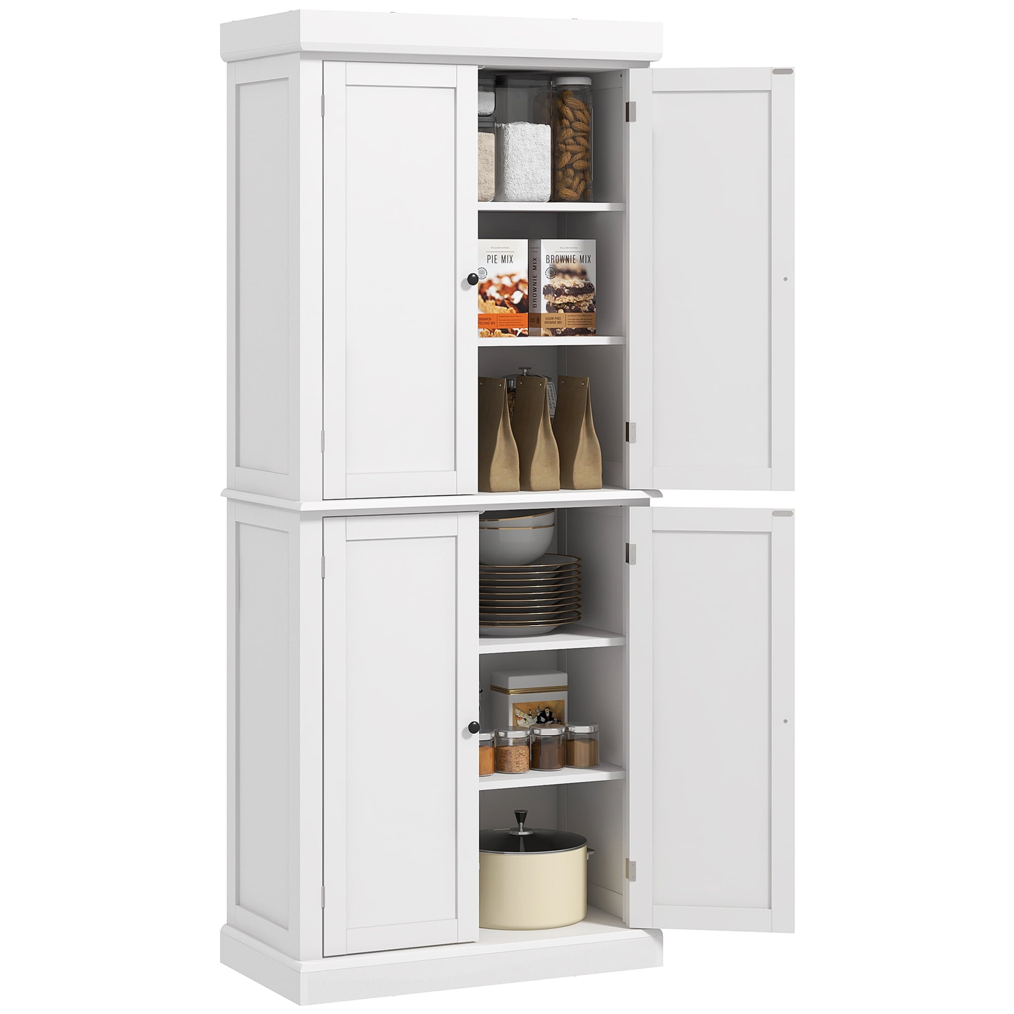 HOMCOM 72" Kitchen Pantry Storage Cabinet with 4 Doors, White