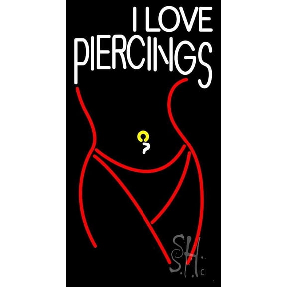 I Love Piercing LED Neon Sign 20" Tall x 37" Wide - inches Black Square Cut Acrylic Backing, with Dimmer - Premium built indoor Sign for Storefront, Store interior, Studio.