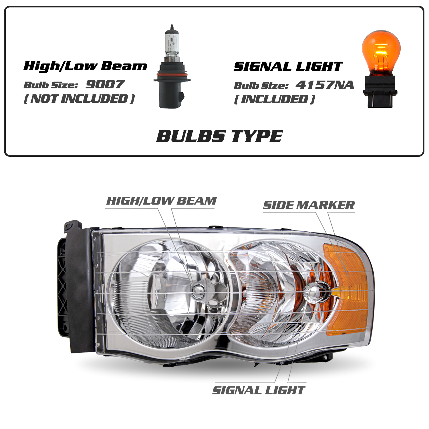 Bryght Halogen Headlights Fits 2002-2005 Dodge Ram 1500 2500 3500